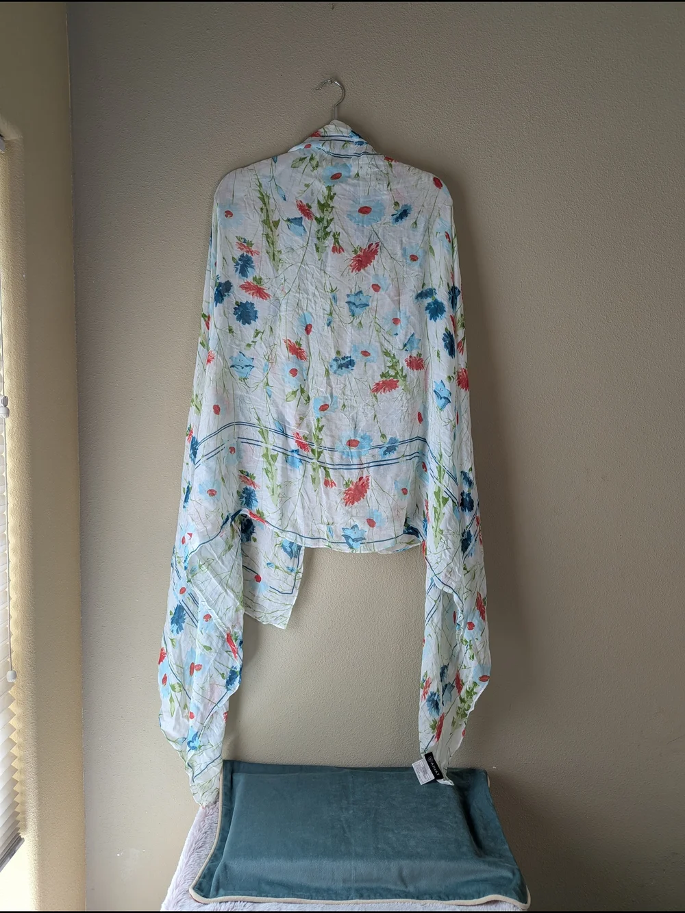 Ariat Lightweight White Floral Scarf/Wrap with Blue, Pink, and Green Accents